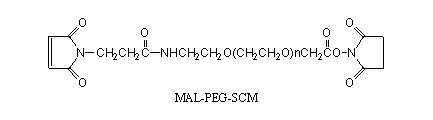 MAL-PEG-SCM，马来酰亚胺-聚乙二醇-琥珀酰亚胺乙酸酯，Maleimide-PEG-SCM