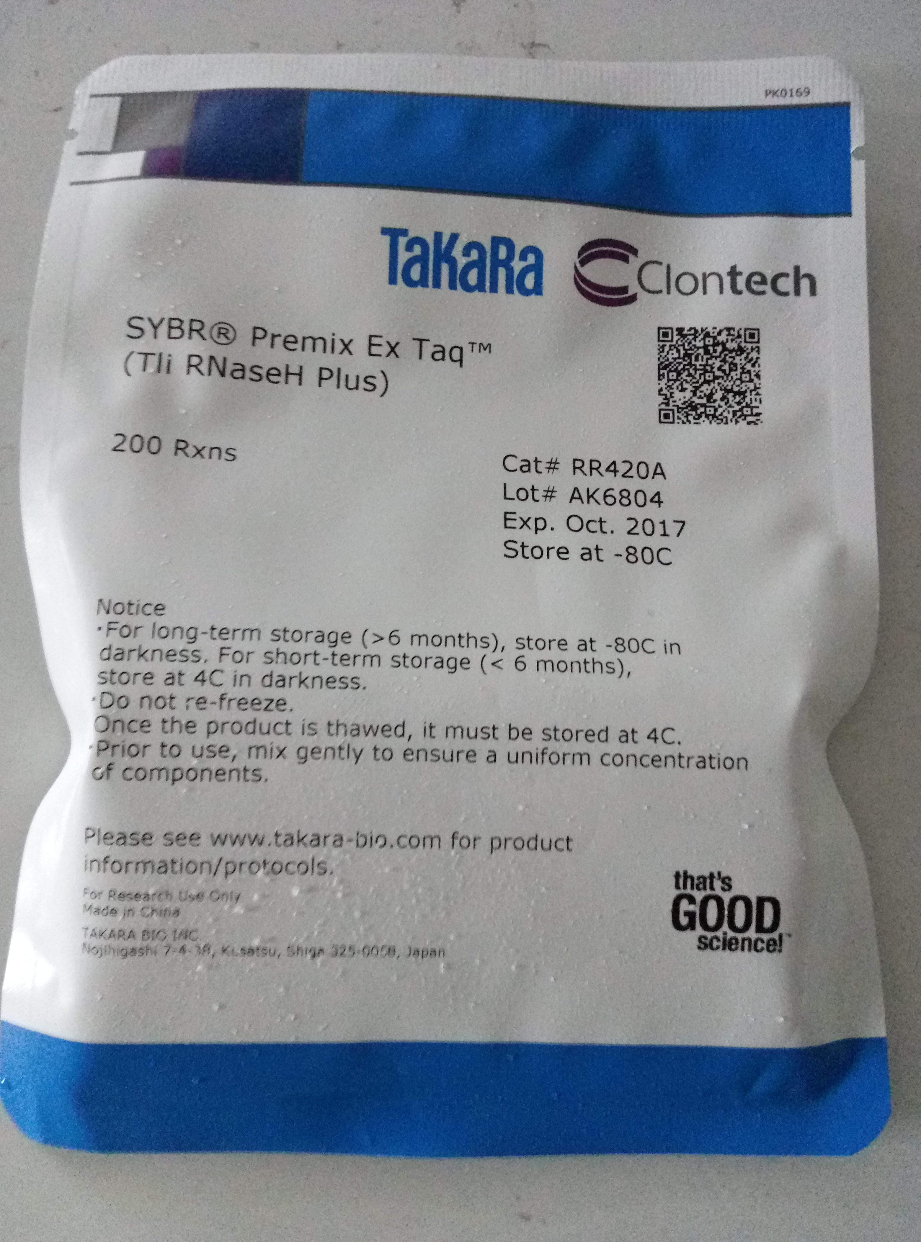 染料法荧光定量试剂盒SYBR Premix Ex Taq;TAKARA:DRR420A