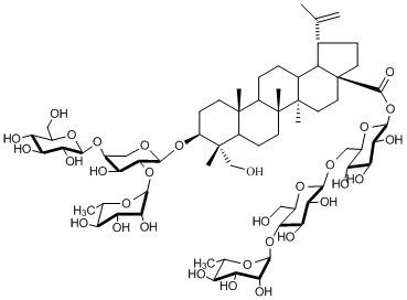 3-O-D-葡萄糖( 1→4)-[ L-鼠李糖(1→2)]-L-阿拉伯糖-23-羟基羽扇豆20(29)-烯-28–酸- 28-O-鼠李糖(1→4)葡萄糖(1→6)葡萄糖苷  3-O-D-glucopyranosyl( 1→3)-L-rhamnopyranosyl(1→2)-L-arabinopyranosyl lupinic acid– 28-O-rhamnopyranosyl(1→4)glucopyranosyl(1→6)glucopyranoside