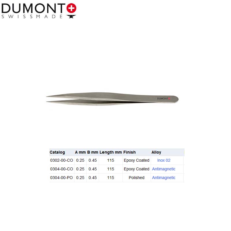 瑞士Dumont 直柄尖头镊子0302-00-CO