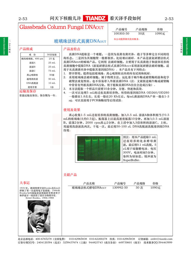 玻璃珠法柱式酵母DNAout