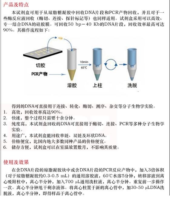 胶回收及 PCR 片段纯化两用试剂盒50 次说明书