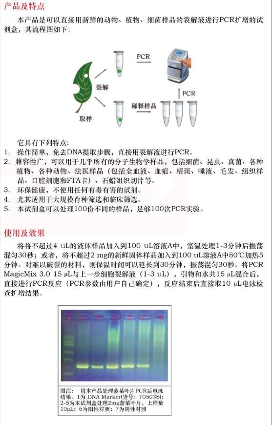 免 DNA 提取 PCR 试剂盒100 次品牌